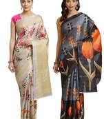 Multicolor printed art silk saree with blouse