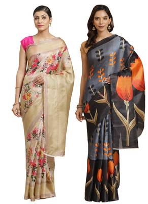 Multicolor printed art silk saree with blouse 1