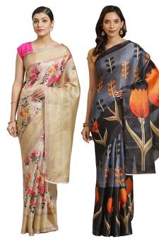 Multicolor printed art silk saree with blouse