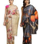 Multicolor printed art silk saree with blouse