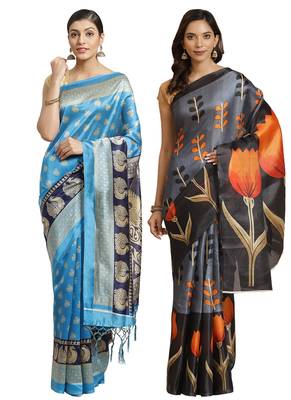Multicolor printed art silk saree with blouse 1