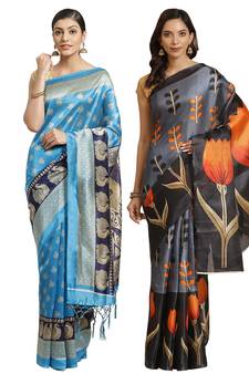 Multicolor printed art silk saree with blouse