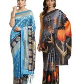 Multicolor printed art silk saree with blouse