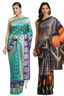 Multicolor printed art silk saree with blouse