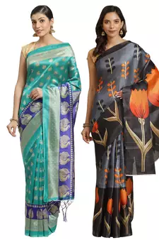 Multicolor printed art silk saree with blouse