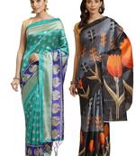 Multicolor printed art silk saree with blouse