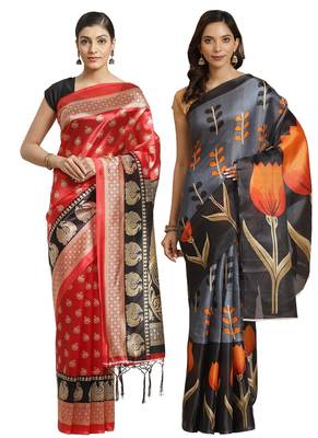 Multicolor printed art silk saree with blouse 1