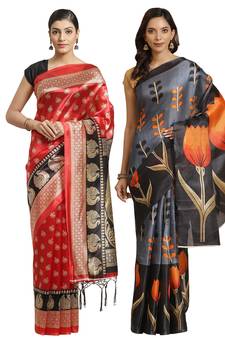 Multicolor printed art silk saree with blouse