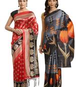 Multicolor printed art silk saree with blouse