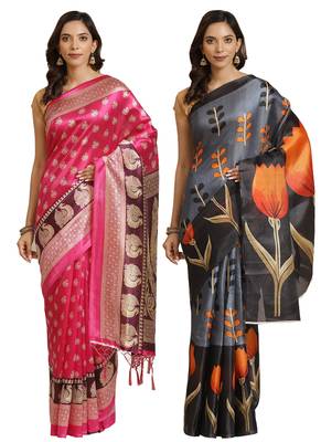 Multicolor printed art silk saree with blouse 1