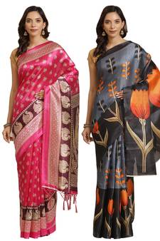 Multicolor printed art silk saree with blouse