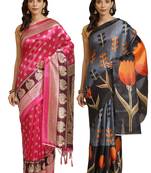 Multicolor printed art silk saree with blouse