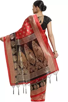 Multicolor printed art silk saree with blouse