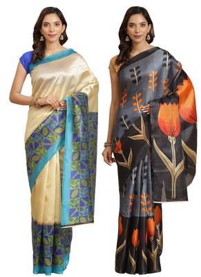 Multicolor printed art silk saree with blouse 1