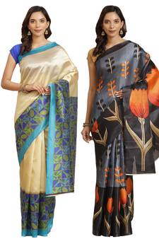 Multicolor printed art silk saree with blouse
