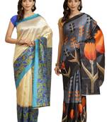 Multicolor printed art silk saree with blouse