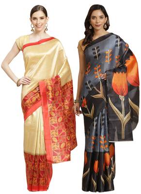 Multicolor printed art silk saree with blouse 1
