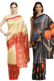 Multicolor printed art silk saree with blouse
