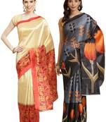 Multicolor printed art silk saree with blouse