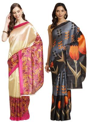 Multicolor printed art silk saree with blouse 1