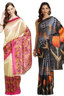 Multicolor printed art silk saree with blouse