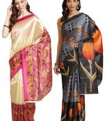 Multicolor printed art silk saree with blouse