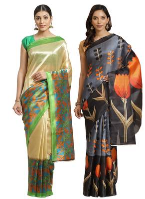 Multicolor printed art silk saree with blouse 1