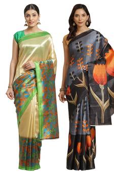 Multicolor printed art silk saree with blouse