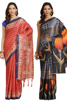 Multicolor printed art silk saree with blouse