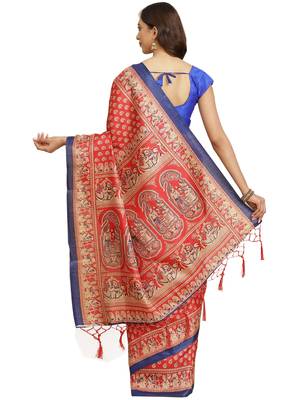 Multicolor printed art silk saree with blouse 3