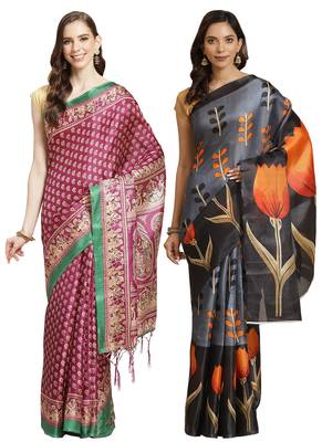 Multicolor printed art silk saree with blouse 1