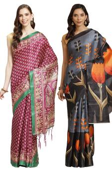 Multicolor printed art silk saree with blouse