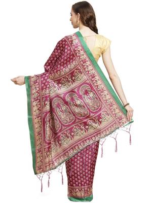Multicolor printed art silk saree with blouse 3