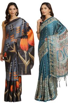 Multicolor printed art silk saree with blouse