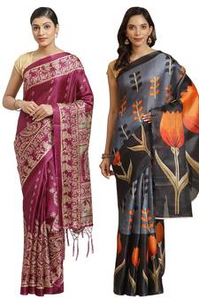 Multicolor printed art silk saree with blouse