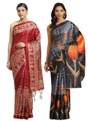 Multicolor printed art silk saree with blouse 1