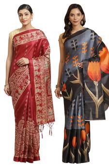 Multicolor printed art silk saree with blouse