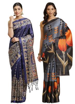 Multicolor printed art silk saree with blouse 1