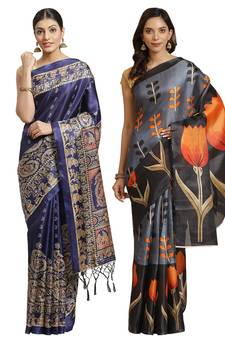 Multicolor printed art silk saree with blouse