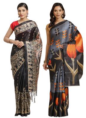 Multicolor printed art silk saree with blouse 1
