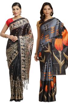 Multicolor printed art silk saree with blouse