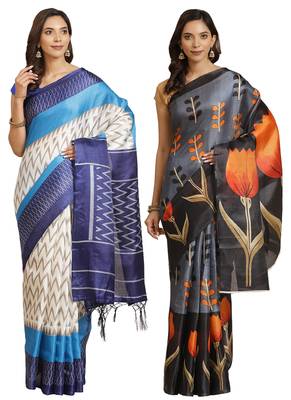 Multicolor printed art silk saree with blouse 1