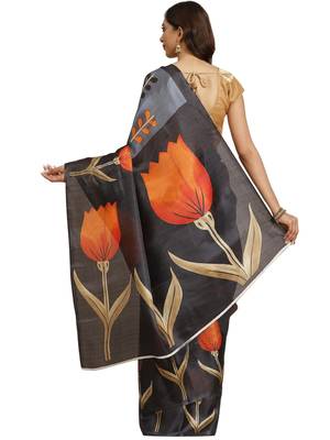 Multicolor printed art silk saree with blouse 2