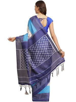 Multicolor printed art silk saree with blouse 3