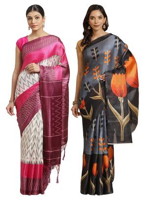 Multicolor printed art silk saree with blouse 1