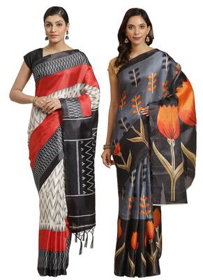 Multicolor printed art silk saree with blouse 1