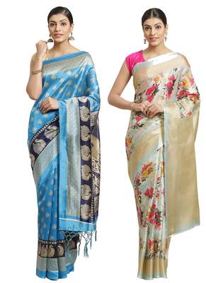 Multicolor printed art silk saree with blouse 1