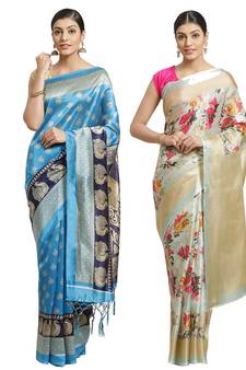 Multicolor printed art silk saree with blouse