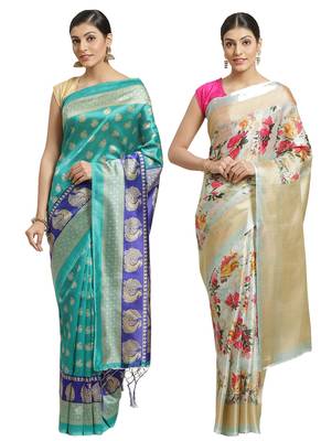 Multicolor printed art silk saree with blouse 1