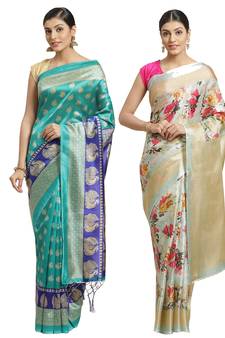 Multicolor printed art silk saree with blouse
